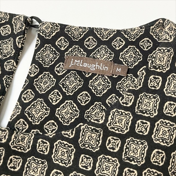 J. McLaughlin Stretch Knit Sheath Dress Medium black tan damask print pockets - Picture 8 of 15